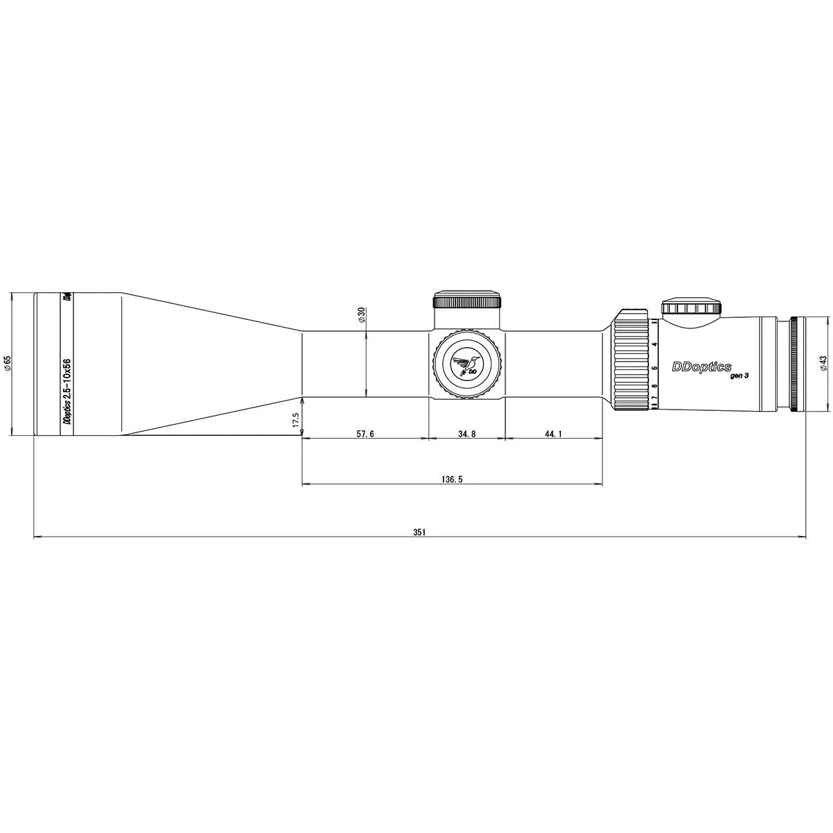 DDoptics Nighteagle V4 2,5-10x56 Gen3 | MRAD | A4N technische Zeichnung