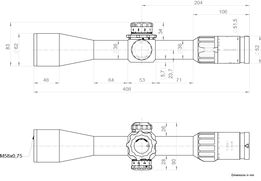 Kahles K540i 5-40x56i Maße