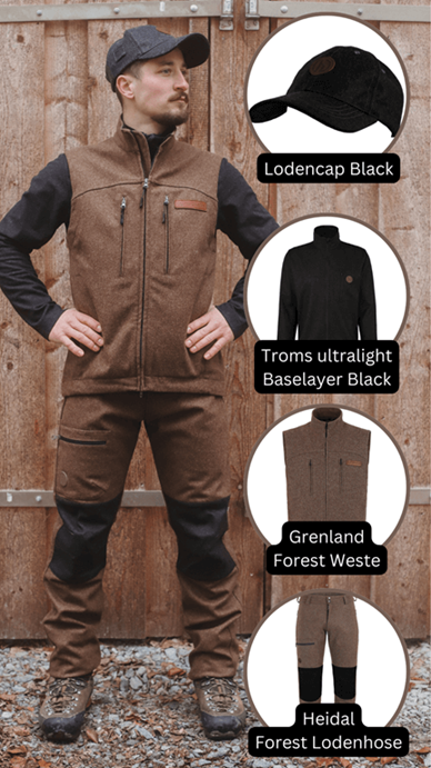Hedlund Kombi: Cap, Molde Pullover, Grenland Forest Weste, Heidal Forest Hose Hedlund Kombi: Cap, Molde Pullover, Grenland Forest Weste, Heidal Forest Hose
