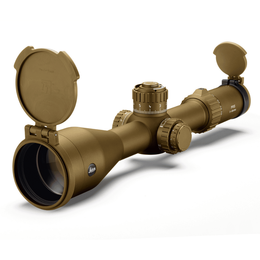 Leica PRS 5-30x56 i, FDE Edition seitlich vorne mit Caps